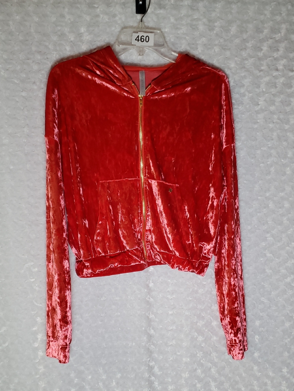 Fabletics Red Velvet Zip Jacket with Gold Hardware